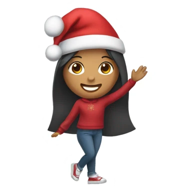 Girl holding a Christmas hat waving  sticker