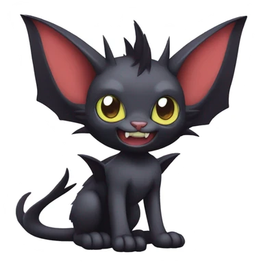 Black cool kawaii edgy vampiric demonic Noivern-Litten-Sphynx-Lykoi-Caracal-Fakemon with big bat ears full-body sticker