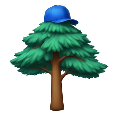 Pine tree with a cap with a blue pine tree drawn sticker