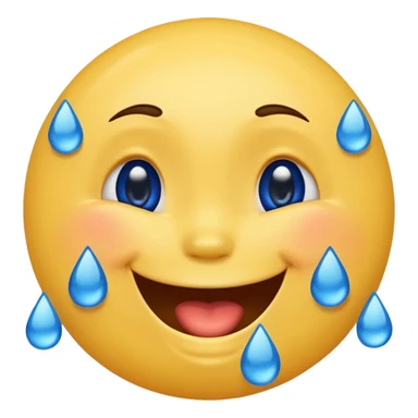 Emoji, yellow round laughing face, blue tears of joy on it. 2 big blue tears on each of the 2 cheeks sticker