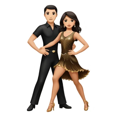 Photorealistic dancesport professional latin couple dancing the samba at the competition dancefloor, the women is in skinny short sparkly dress, the man is in black shirt and black classic pants, the women has brown long hair, the man has short black hair  sticker
