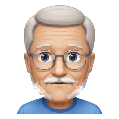 Create me an emoji of an old man. Gray really short size hair. Gray follow-up full beard. Squarer Glasses. Blue eyes. Little smile sticker