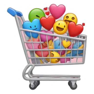 shopping cart with hearts and emojis inside sticker