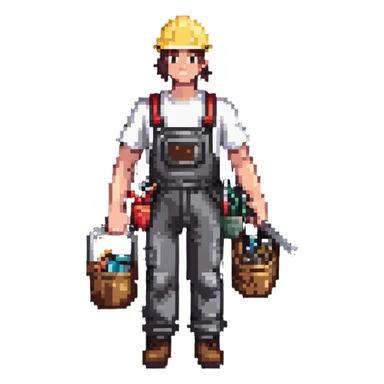 full body labour worker carrying tools sticker