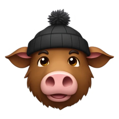 fullface brown boar tired of life with a black winter hat sticker