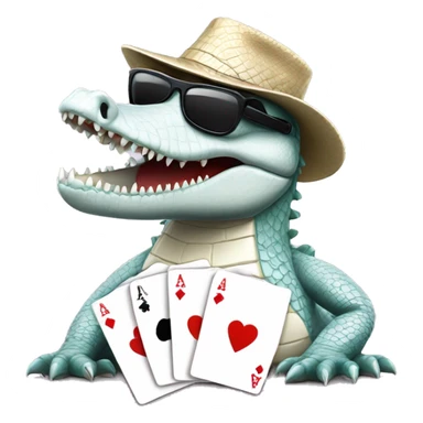 White crocodile wearing sunglasses playing Texas holdem poker sticker