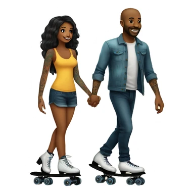 Romantic roller skating date for beautiful tattooed couple sticker