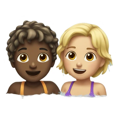 sticker without background, TWO CHILDREN SWIMMING IN THE LAKE, SPLASHING WATER sticker