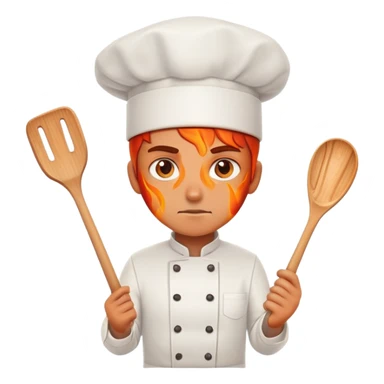 determined chef with fiery eyes, holding spatula sticker
