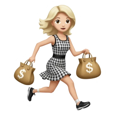 Robber running with Money bag black and white check dress sticker