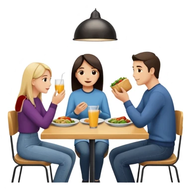 friends having lunch together, face each other, indoor, three people sticker