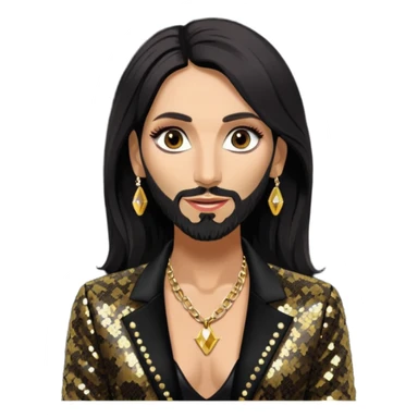 Conchita Wurst with black sequin jacket, shirtless with necklace  sticker