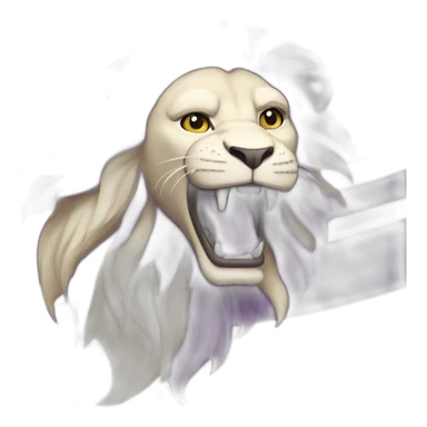 A rampant purple lion in a white flag sticker