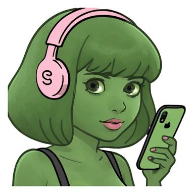 girl scrolling on pink SPAM phone sticker