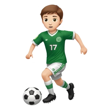 Brown hair 6 years old white boy footballer RUNNING playing soccer wearing CELTIC  UNIFORM  ( jersey) # 17 in the jersey !  sticker