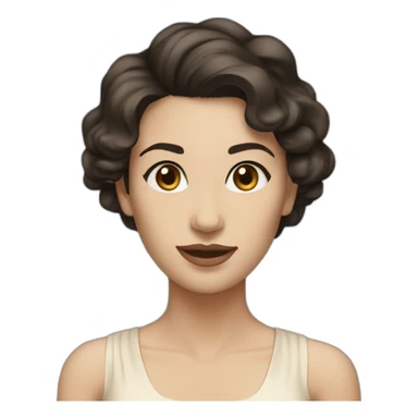 Woman short wavy short dark hair beige dress  white skin sticker