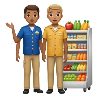 Supermarket employee at a cash register, full body, serving a man surprised sticker