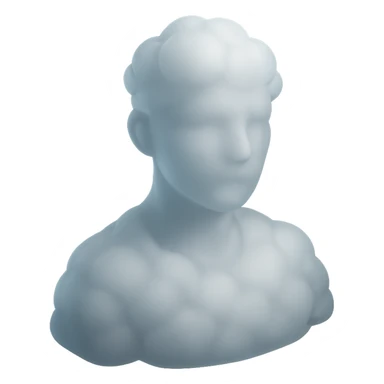 person looking straight, shoulders up, fully composed of white fluffy convex clouds, matte glass style, volumetric and soft clouds, airy and realistic appearance, no background sticker