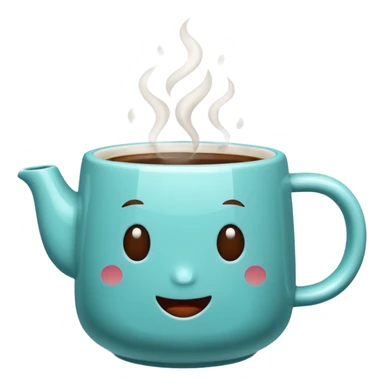 An aqua coffee mug with coffee in it and steam sticker