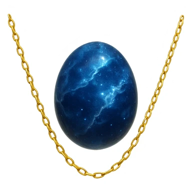 delicate floating gold chain cradling a deep blue stone with swirling white and gray veins, glowing faintly like the night sky, radiating mystery and magic sticker