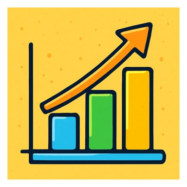 rising graph icon, playful cartoon style sticker