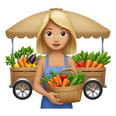 Shopper with veggie tote,Farmers’ Market, background veggies cart. sticker
