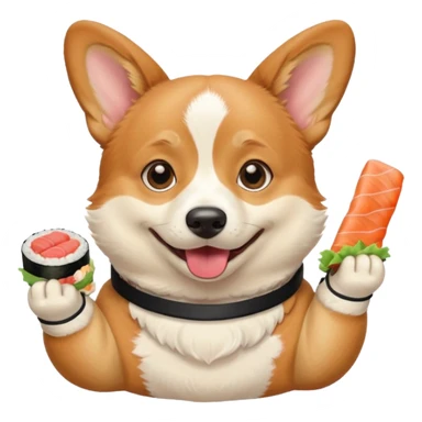 happy corgi eating sushi sticker