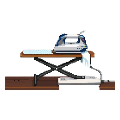 A detailed clothes iron next to an ironing board sticker