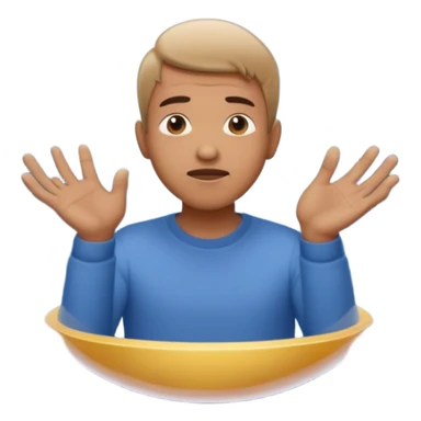 A man in simple casual clothes inside a transparent echo chamber bubble. Sound waves inside the bubble reflect back to him, showing only repeated versions of his own beliefs. Outside voices and symbols are muted or faded. Emoji-style render, soft lighting sticker