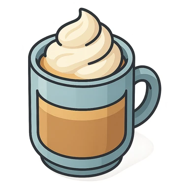 coffee mug with whipped cream, isometric view, 2D isometric style, detailed drawing, detailed shadows and highlights, clean contours, soft lighting, transparent background sticker