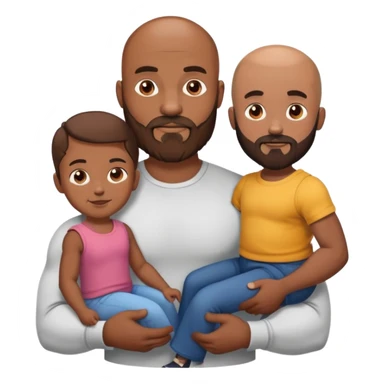 Muscular bald guy with brown beard holding 3 sons and young wife sticker