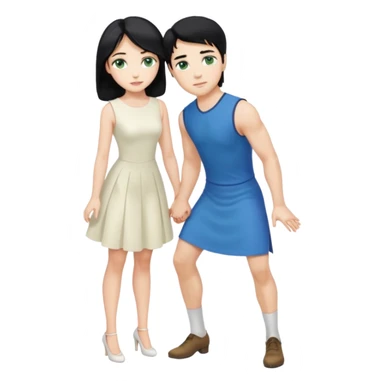 2 Person, prince, upright, black Hair, blue eyes, whole body, Woman, blonde Hair, Green eyes, bending knee, sleveless White Dress, sticker