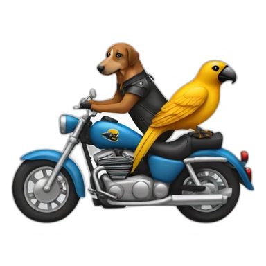 A bird rides on a motorcycle hound sticker