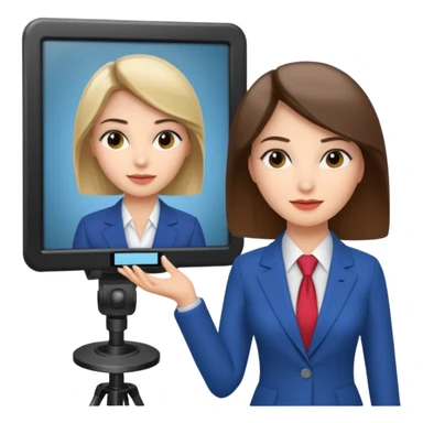 news anchor woman, with a screen with a prompter in front of her sticker