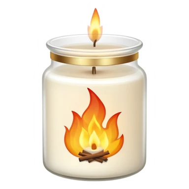 aesthetic emoji of a creamy white candle in a matte glass jar with the label “cotton”, three small flames burning evenly, soft cozy lighting, minimal elegant vector style, transparent background sticker