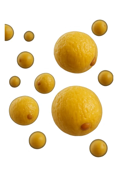 adipociti (cellule gialle) anatomiche realistiche fluttuano in aria, iperrealistico 4k sticker