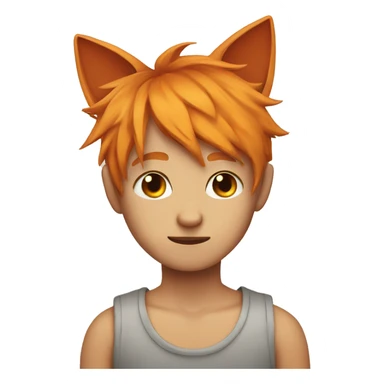 Orange haired boy with cat ears and mad sticker