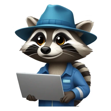 Raccoon with hat and computer and a ad with the sentence "Actividades Registradas" sticker