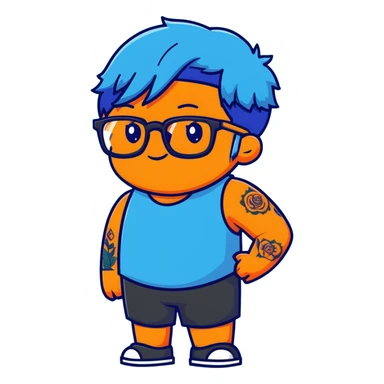 character with blue hair, glasses, and tattoos sticker