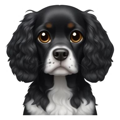 Small completely black king spaniel with black fur on face and white stripe on chest sticker