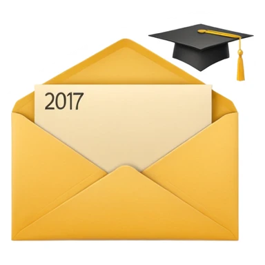 A simple emoji-style icon of a yellow manila envelope with subtle paper texture, clean edges, and a small graduation NUMBER  2017 group-photo icon on the front, graduation icon  sticker