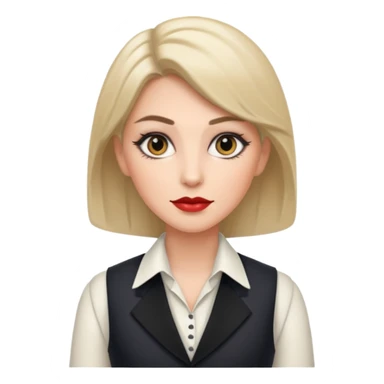 portrait of adult woman, formal vest, makeup sticker