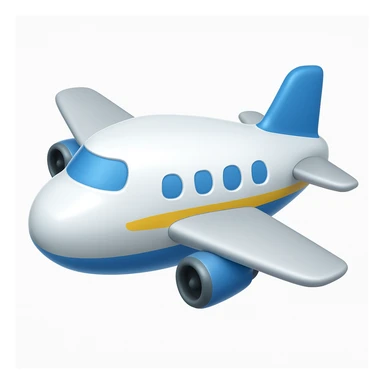Make the airplane emoji look wider than the previous version. Keep everything else the same: iOS emoji style, 3D, shiny, smooth gradients, soft shadows, realistic airplane shape, classic emoji look. Add a glossy effect to the airplane body. sticker