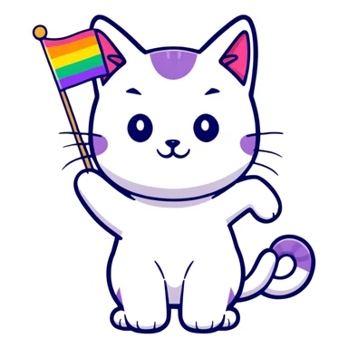 cat holding a lesbian pride flag sticker