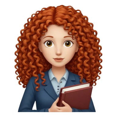 long red and curly haired  women with book with optical  sticker