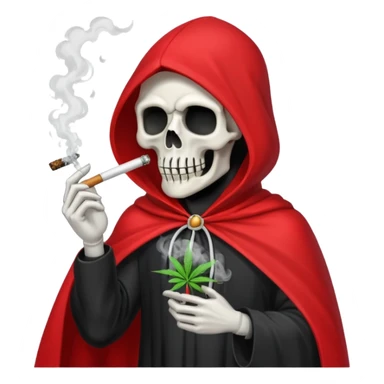grim reaper in red cape smoking weed with loads of smoke in the air sticker