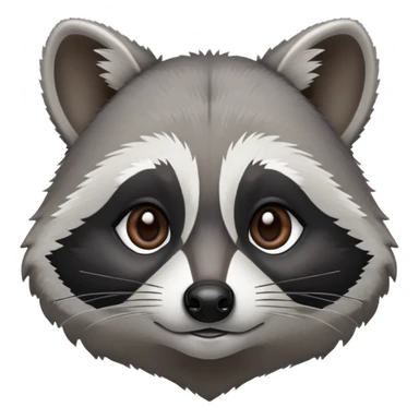 Cinematic-Noble-Raccoon-Portrait-Emoji – Poised and confident, with a sturdy build and a beautifully textured fur of silver-grey accented by dark black facial markings, deep-set, intelligent brown eyes, simplified yet sharp and sophisticated zoom out to show shoulders sticker