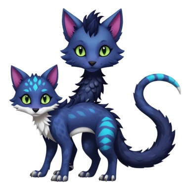 Kawaii dark edgy fantasy feline-vernid-sergal-fursona animal creature with a tufted tail full body with intricate markings  sticker