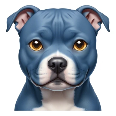 Cinematic Noble Blue Staffordshire Bull Terrier Portrait Emoji, Poised and regal, with a compact, muscular build and a sleek, well-groomed blue Fur, deep-set soulful dark eyes, Simplified yet sharp and sophisticated features, highly detailed, glowing with a soft, dignified glow, high shine, intelligent and loyal, stylized with an air of strength, focused and attentive, soft glowing outline, capturing the essence of a watchful and confident guardian, so majestic it feels as though it could stride out of the screen with effortless authority! sticker