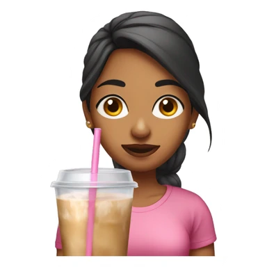 Indian girl with pink t shirt drinking iced coffee sticker